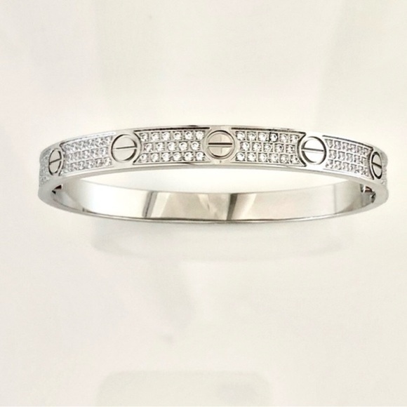 Pave Diamond Stainless Steel Love Screw Bangle Bracelet with Screwdriver opener